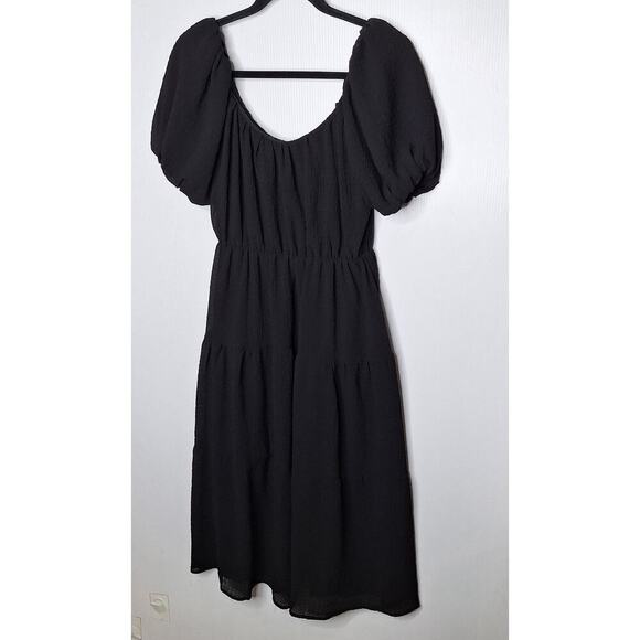 ASTR The Label Smocked Tiered Dress Midi Peasant Puff Sleeve Cottage Medium - Picture 3 of 11